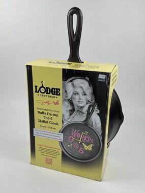 New In Box Lodge Dolly Parton Cast Iron Skillet Wall Clock Workin’ 9 To 5 USA